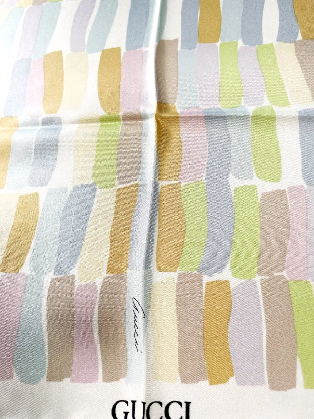 Vintage Gucci Silk Scarf 34” Painterly Stripe Italy Hand Rolled Hem - Picture 8 of 15